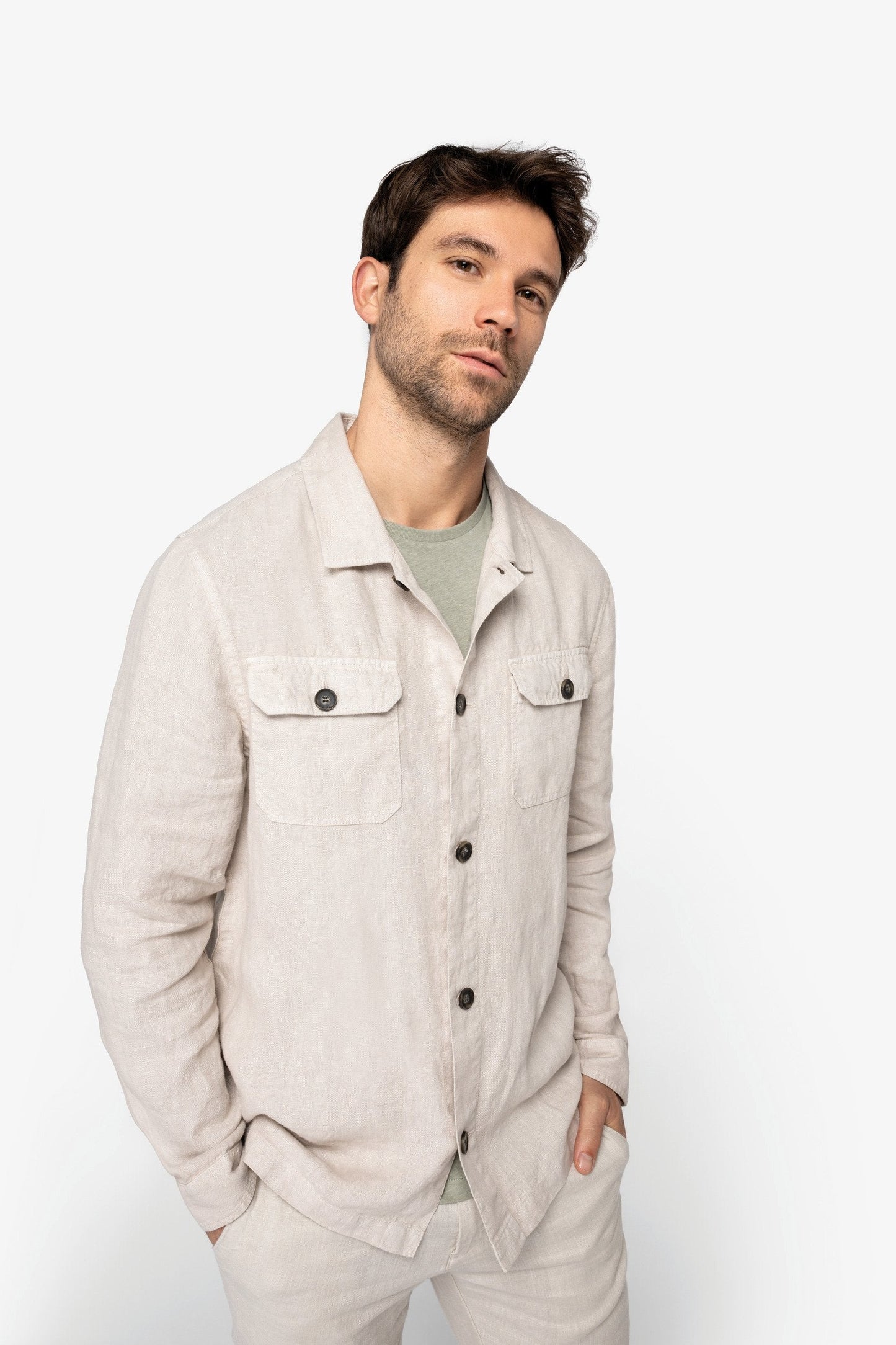 Mens Linen Washed Overshirt
