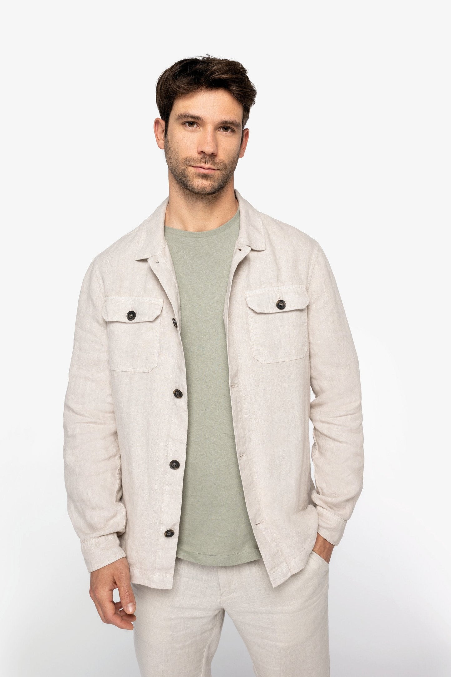 Mens Linen Washed Overshirt