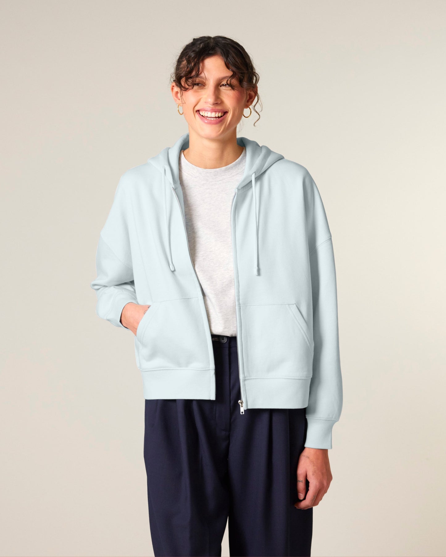 Womens Organic Dropped Shoulder Zipped Hoodie