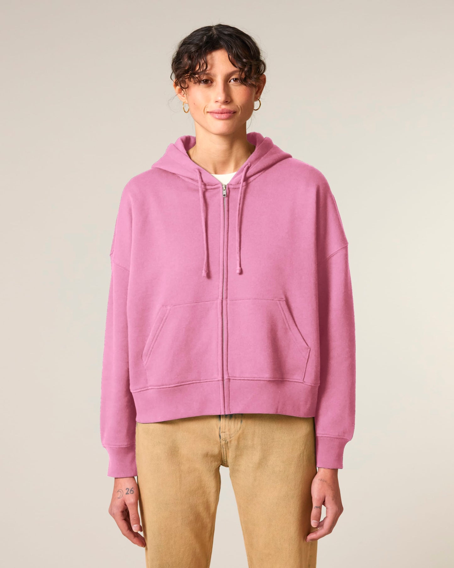 Womens Organic Dropped Shoulder Zipped Hoodie